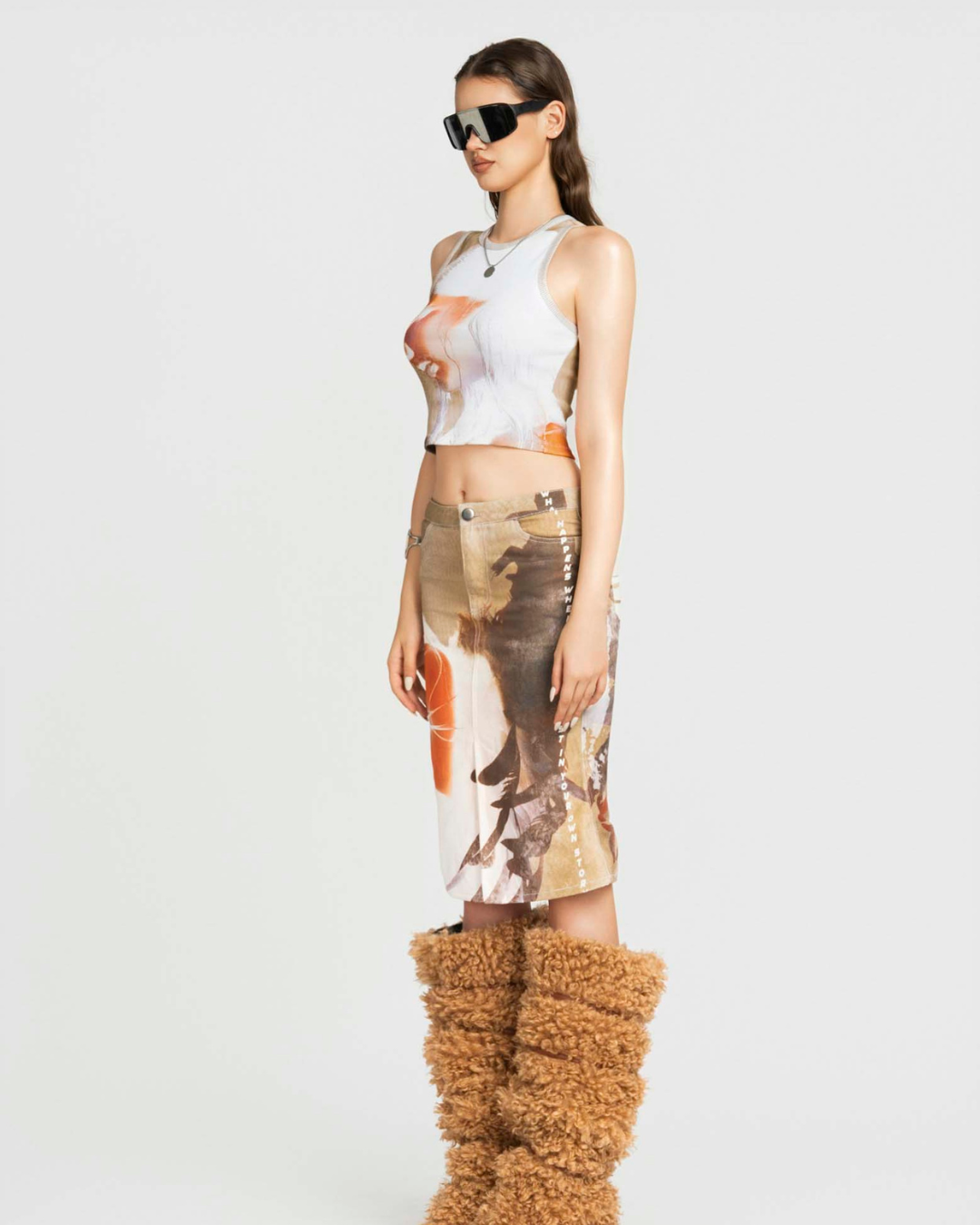 Map Printed Midi スカート