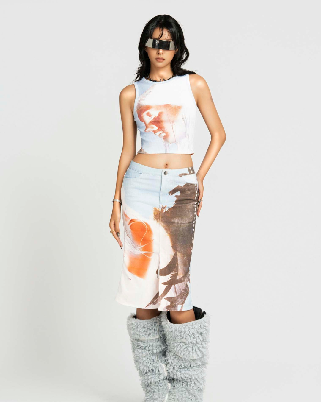 Map Printed Midi スカート