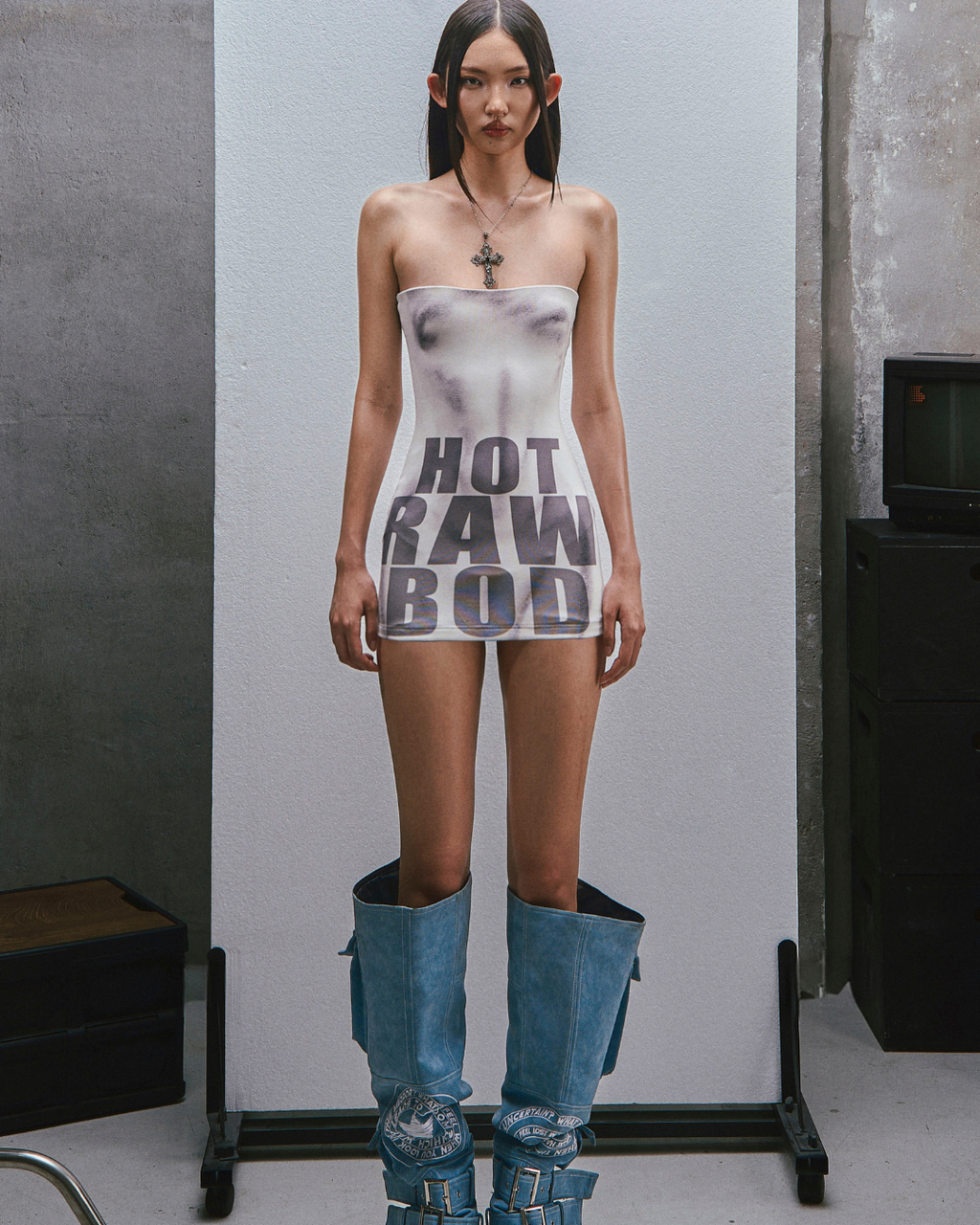 RAW Text Printed Strapless ワンピース