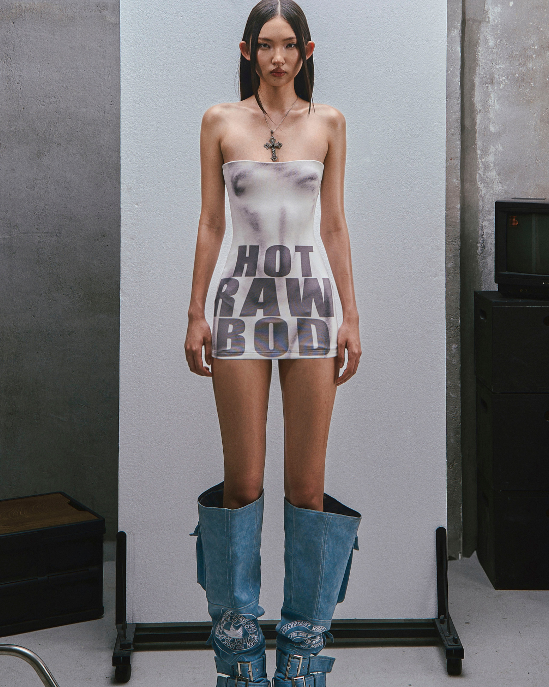 RAW Text Printed Strapless ワンピース