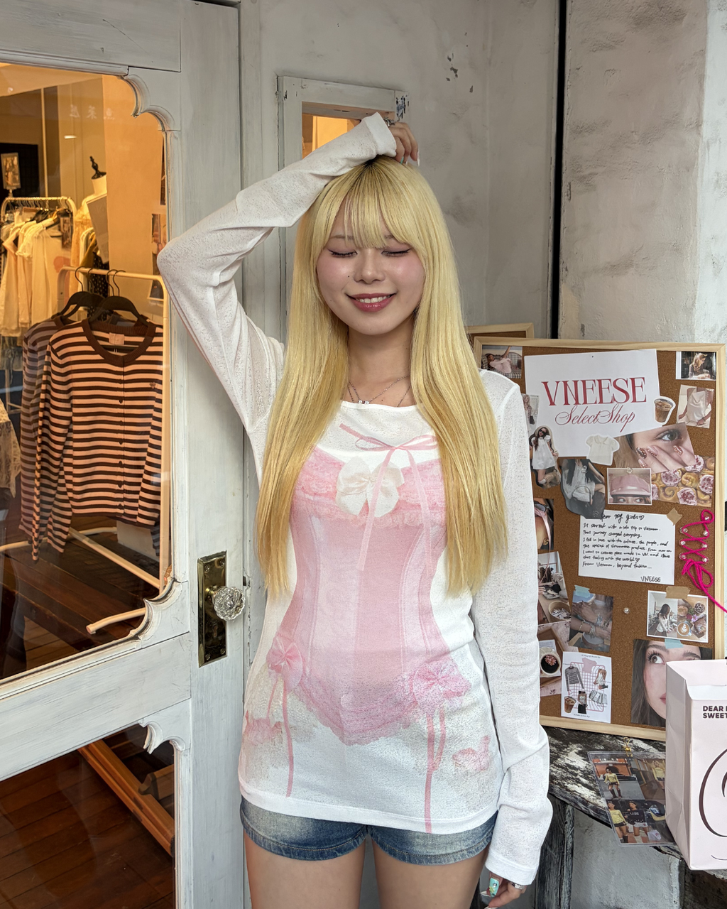 Pink Bone ロングTシャツ