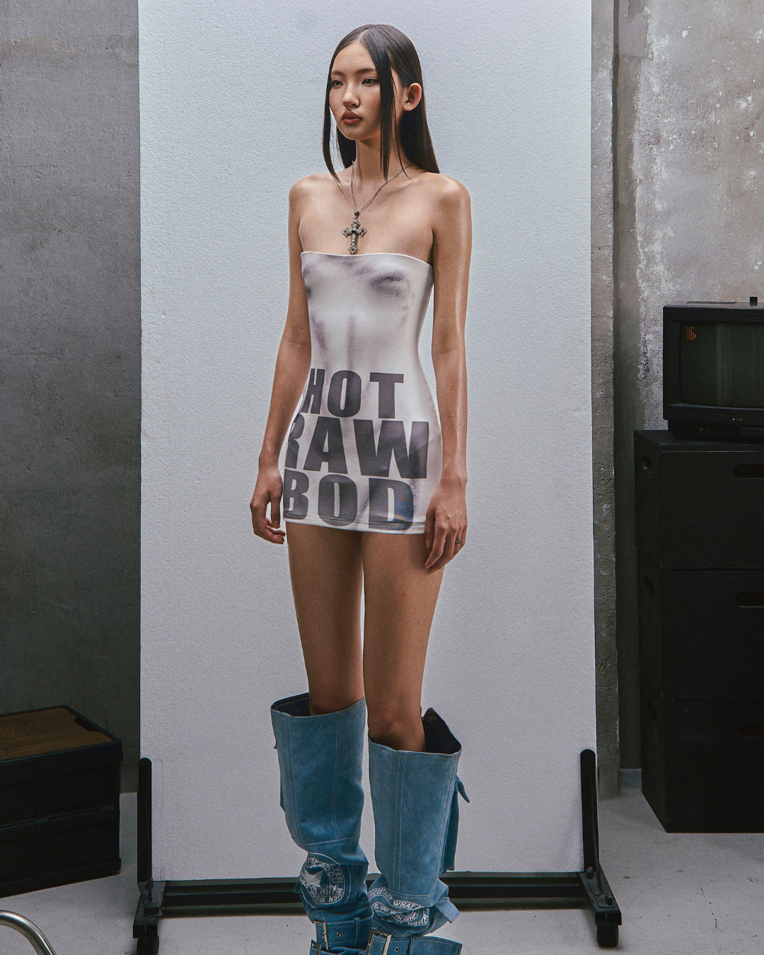 RAW Text Printed Strapless ワンピース