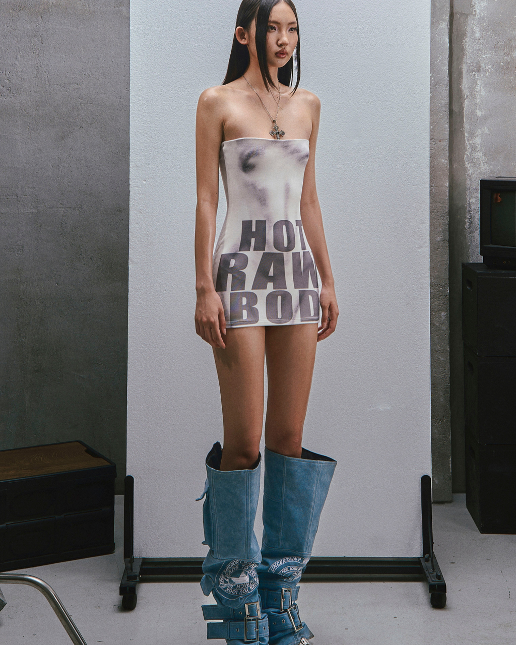 RAW Text Printed Strapless ワンピース
