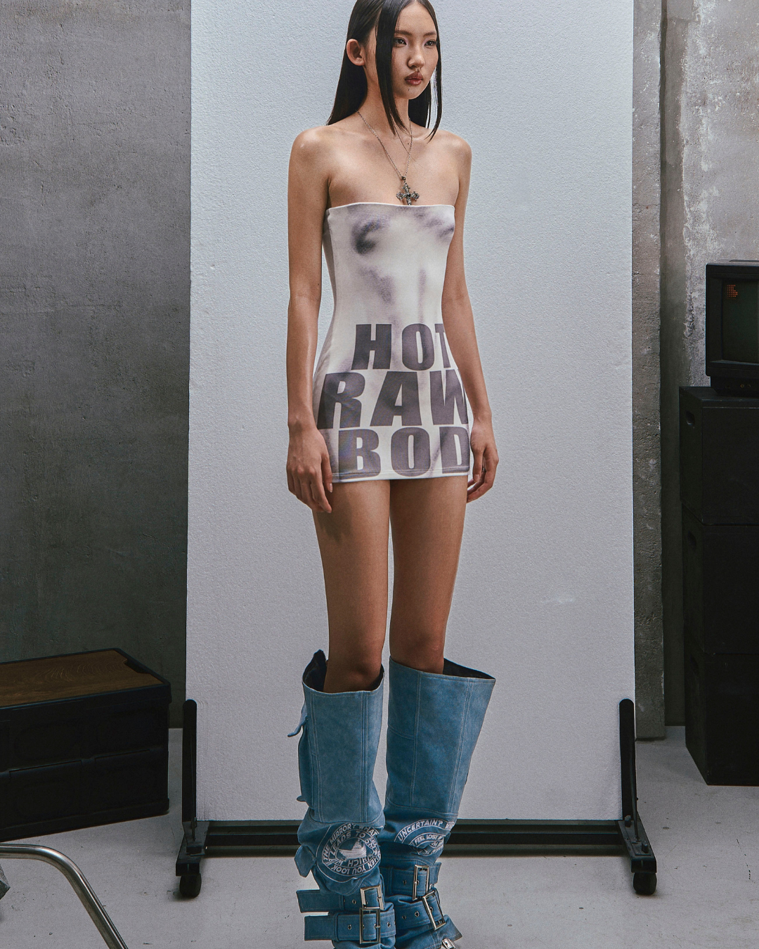 RAW Text Printed Strapless ワンピース