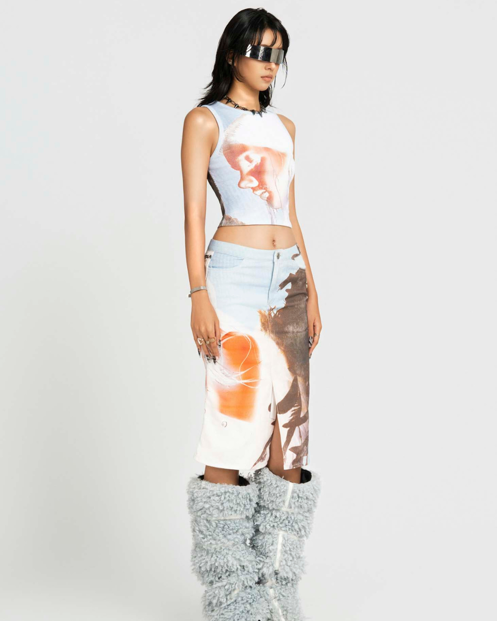 Map Printed Midi スカート