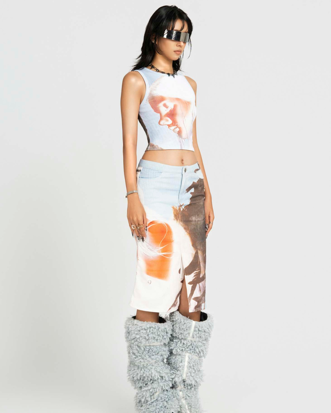 Map Printed Midi スカート
