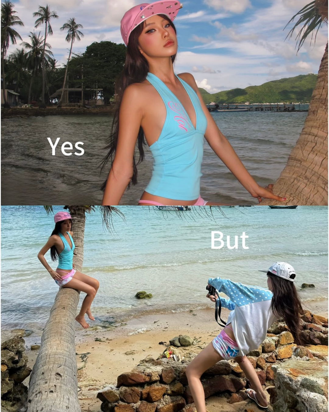 I AM HOT HALTER AQUA BLUE タンクトップ