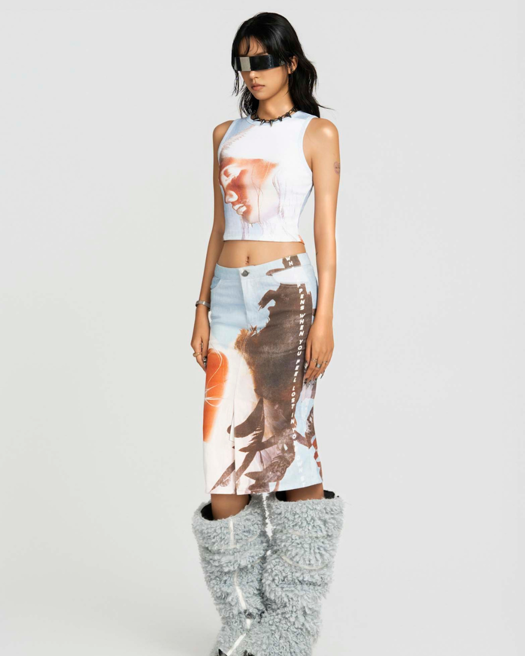 Map Printed Midi スカート