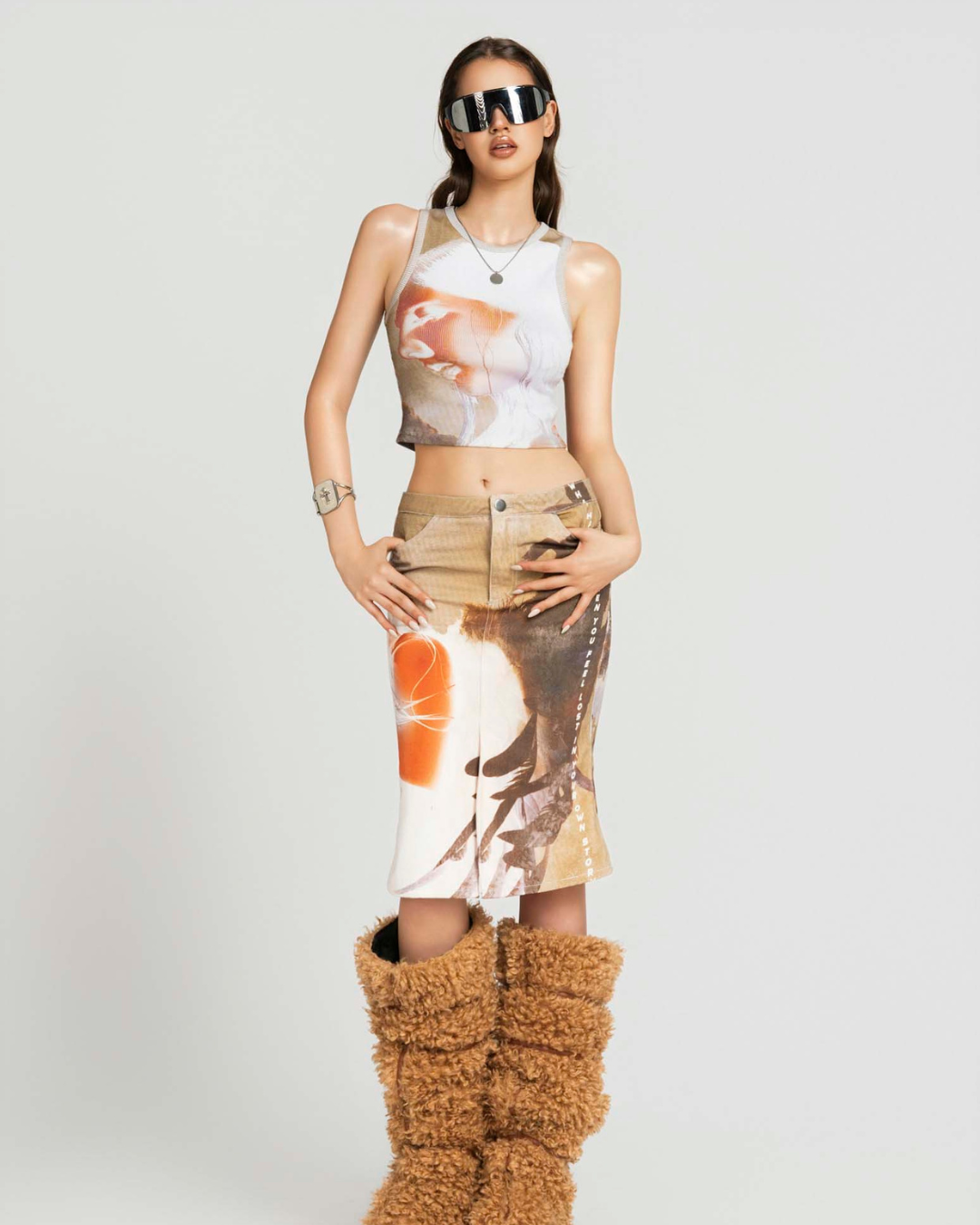 Map Printed Midi スカート