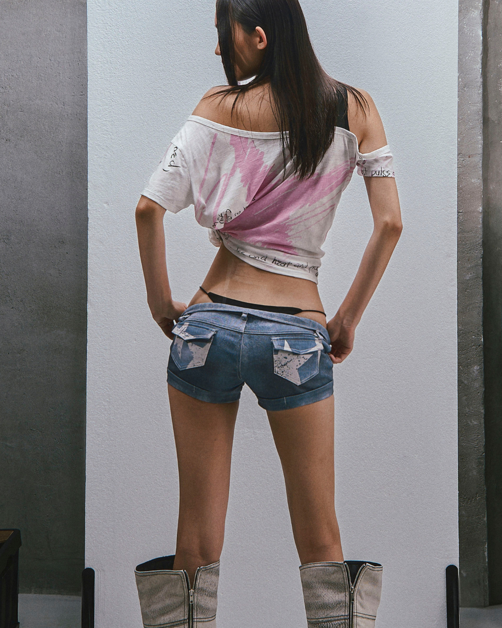 RAW Low Waist Printed Short ジーンズ