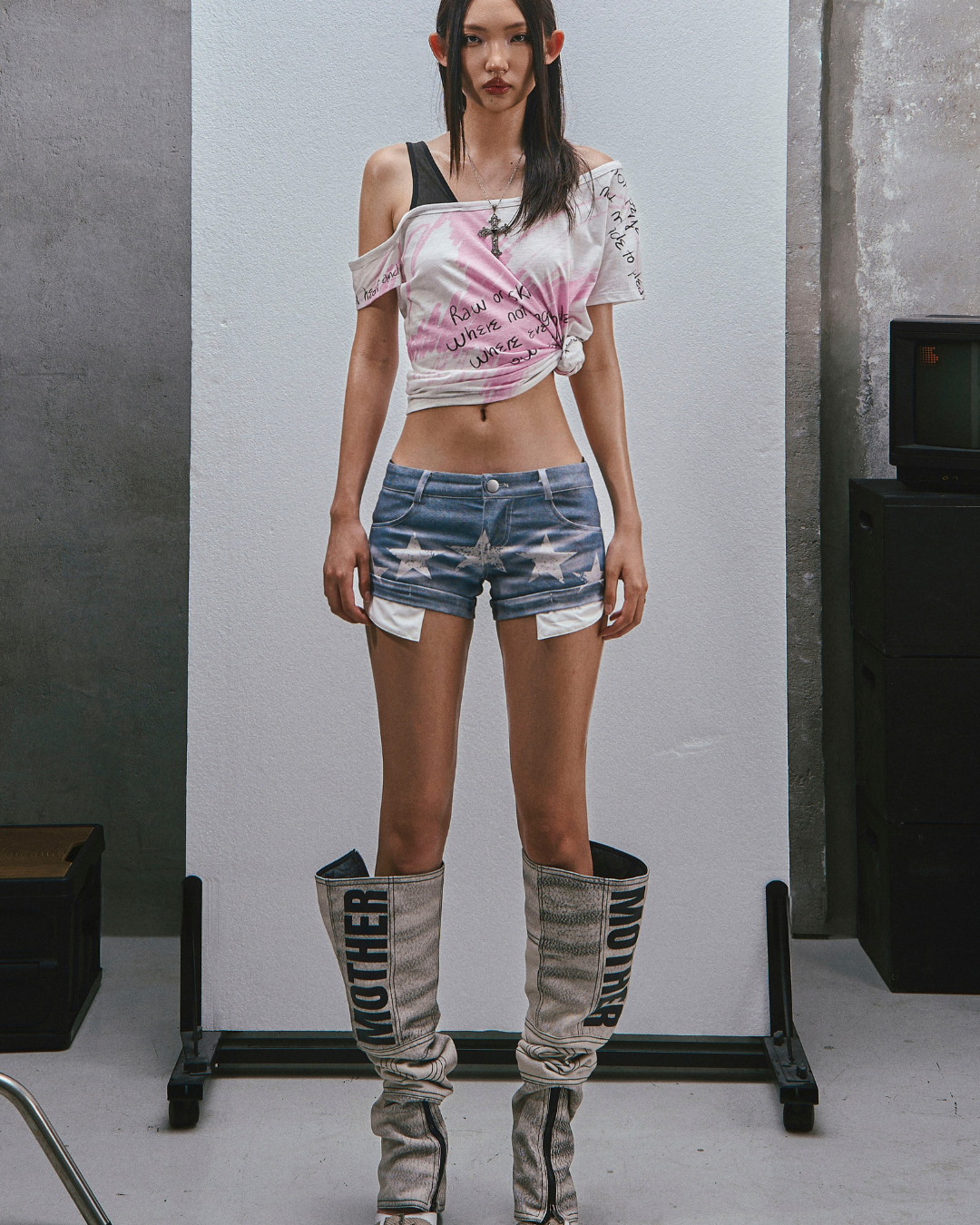 RAW Low Waist Printed Short ジーンズ