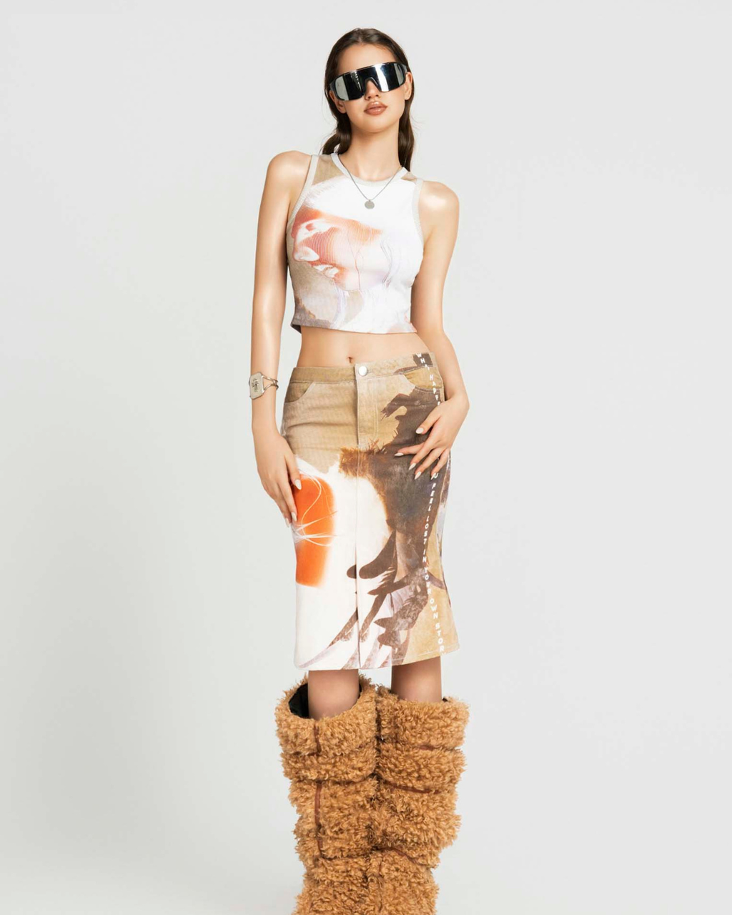 Map Printed Midi スカート